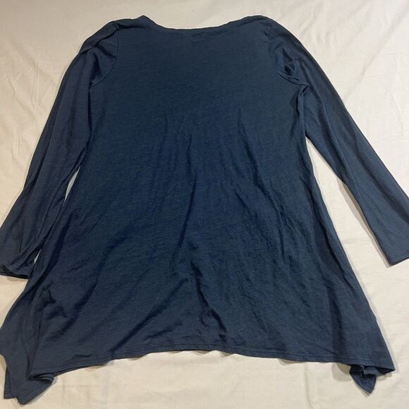 Chalet et Ceci Navy Tunic Top Medium V-Neck Long Sleeve Pockets Lagenlook - Picture 7 of 8